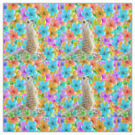 Playful Garden: Meerkat Amid Tricolored Blossoms Fabric