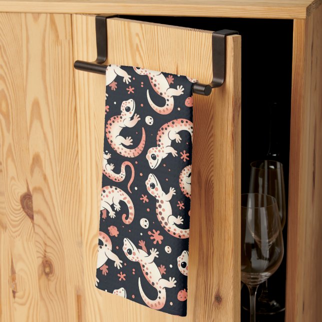 Playful Gecko Pattern Kitchen Towel (Thirds Fold)