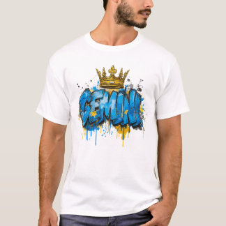 Playful Gemini Zodiac Graffiti Airbrush with Crown T-Shirt