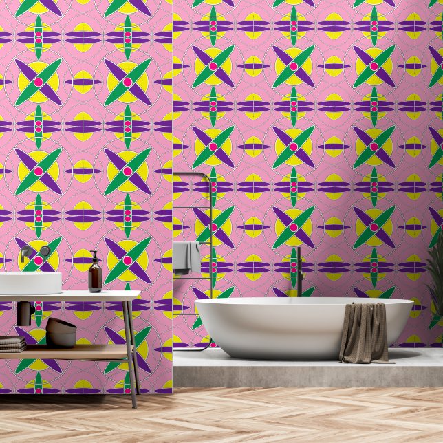 Playful geometric cross pattern wallpaper  (Bathroom)