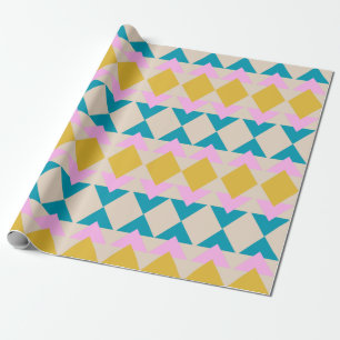 Playful Geometric Pattern Teal Yellow Pink Cute Wrapping Paper