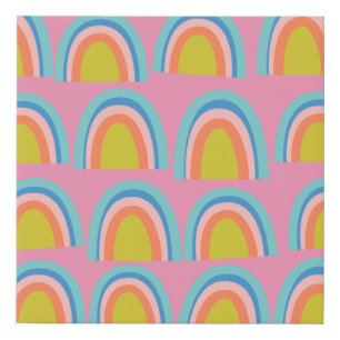 Playful Geometric Rainbow Pattern in Bright Pink Faux Canvas Print