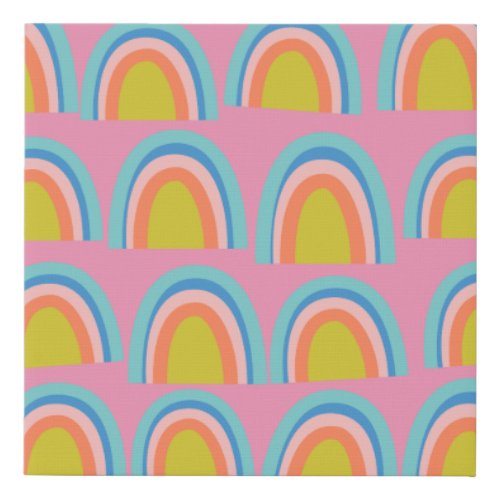 Playful Geometric Rainbow Pattern in Bright Pink Faux Canvas Print