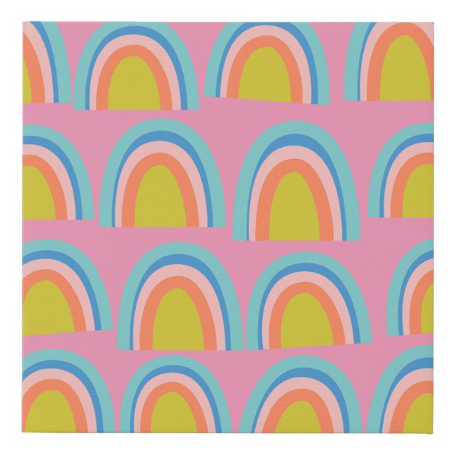 Playful Geometric Rainbow Pattern in Bright Pink Faux Canvas Print (Front)