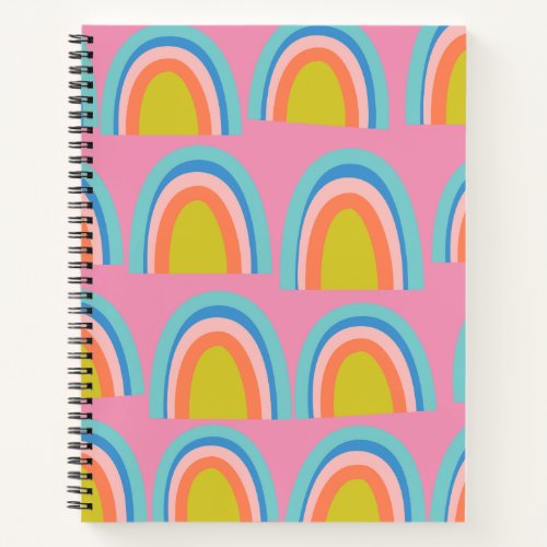 Playful Geometric Rainbow Pattern in Bright Pink Notebook