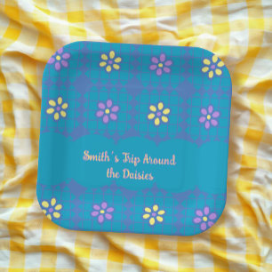 playful geometrical colorful daisy pattern summer paper plates