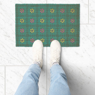 playful geometrical colorful flower entry decor fiber doormat