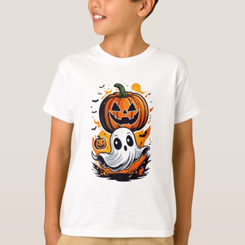 Playful Ghost Flees Spooky Pumpkin T_Shirt