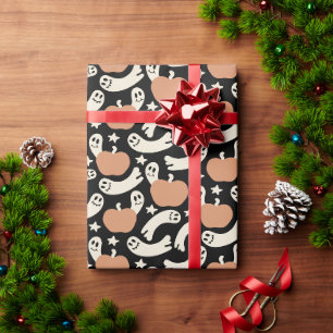Playful Ghosts and Pumpkins on Black – Halloween R Wrapping Paper