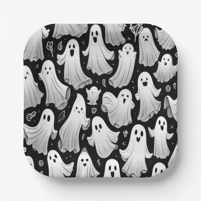 Playful Ghosts Everywhere Spooky Fun Halloween Paper Plates (Front)