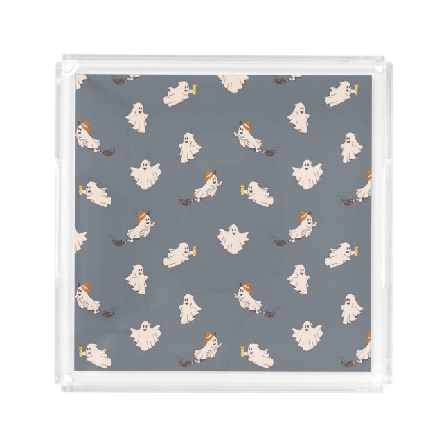 Playful Ghosts Halloween Pattern Acrylic Tray (Front)