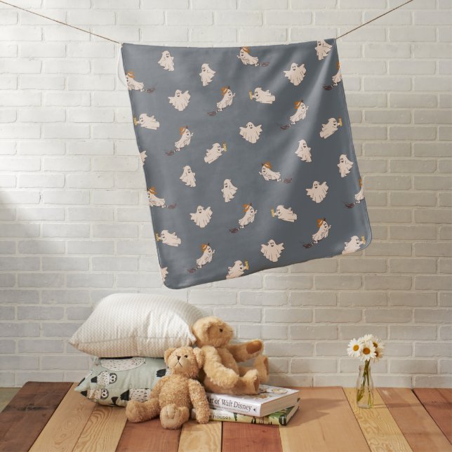 Playful Ghosts Halloween Pattern Baby Blanket (In Situ)
