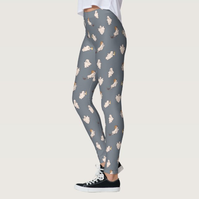 Playful Ghosts Halloween Pattern Leggings (Left)