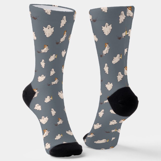 Playful Ghosts Halloween Pattern Socks (Angled)