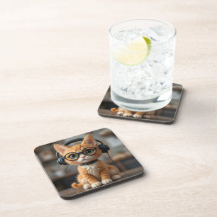 Playful Ginger Cat Beverage Coaster