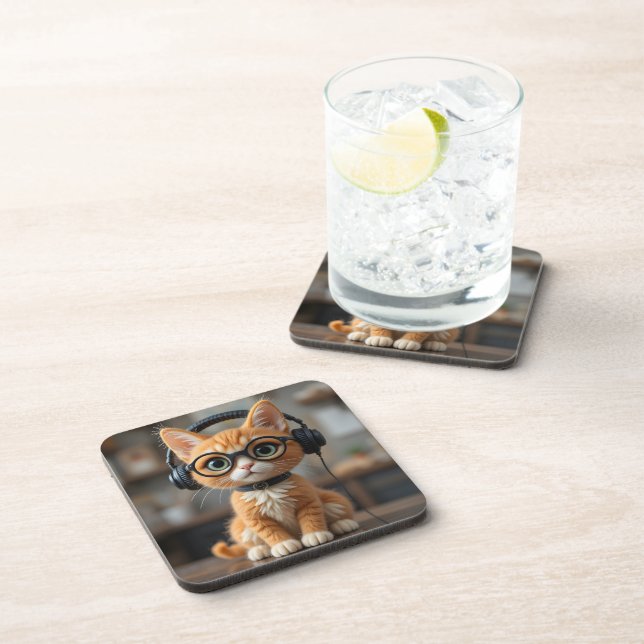 Playful Ginger Cat Beverage Coaster (Right Side)