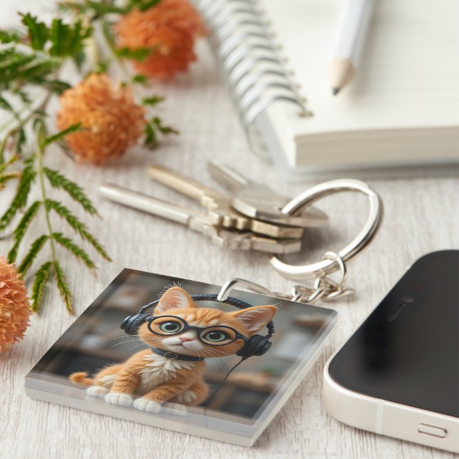 Playful Ginger Cat Keychain (Front Right)