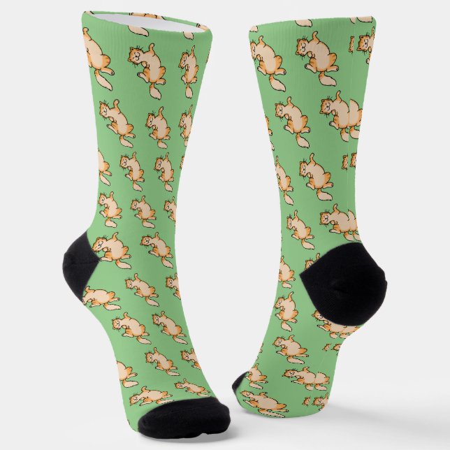 playful ginger cat socks (Angled)