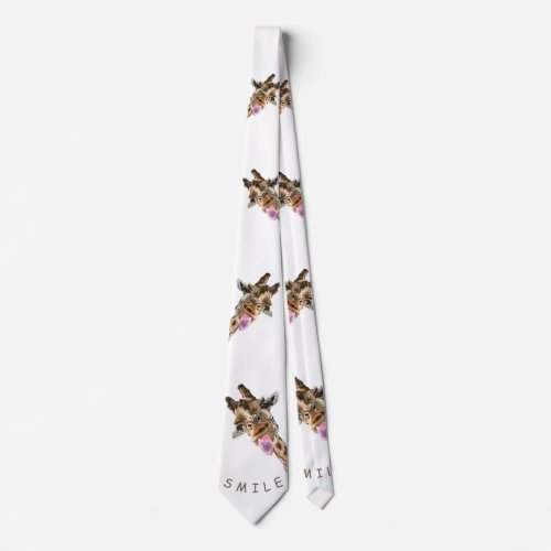 Playful Giraffe Funny Neck Tie _ Smile _ Your Text