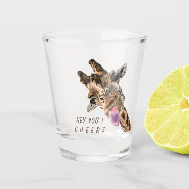 Playful Giraffe Funny Shot Glass Cheers Your Text (Front)