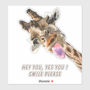 Playful Giraffe Funny Sticker Smile - Custom Text