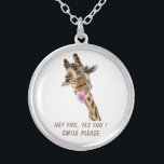Playful Giraffe Necklace Smile - Custom Text<br><div class="desc">Funny Necklaces with Giraffe Tongue Out and Playful Wink Cartoon Drawing Smile Text Necklace - Customizable - or Choose / Add Your Unique Text / Font / Color - Make Your Special Necklace Gift - Resize and move or remove and add elements / image with customization tool ! - Drawing...</div>