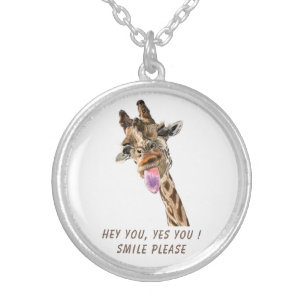Playful Giraffe Necklace Smile - Custom Text