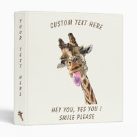 Playful Giraffe Tongue Out 3 Ring Binder Smile