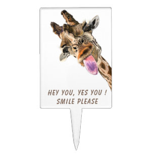 Playful Giraffe Tongue Out Cake Topper - Smile 