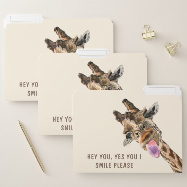 Playful Giraffe Tongue Out Happy File Folder Smile (Set)