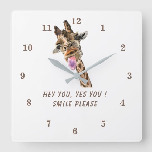 Playful Giraffe Tongue Out Wall Clock Custom Text