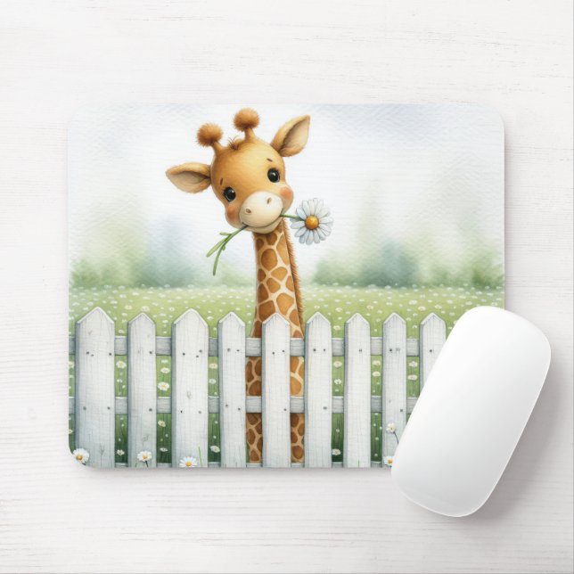 Playful Giraffe With Daisy Mouse Pad (With Mouse)