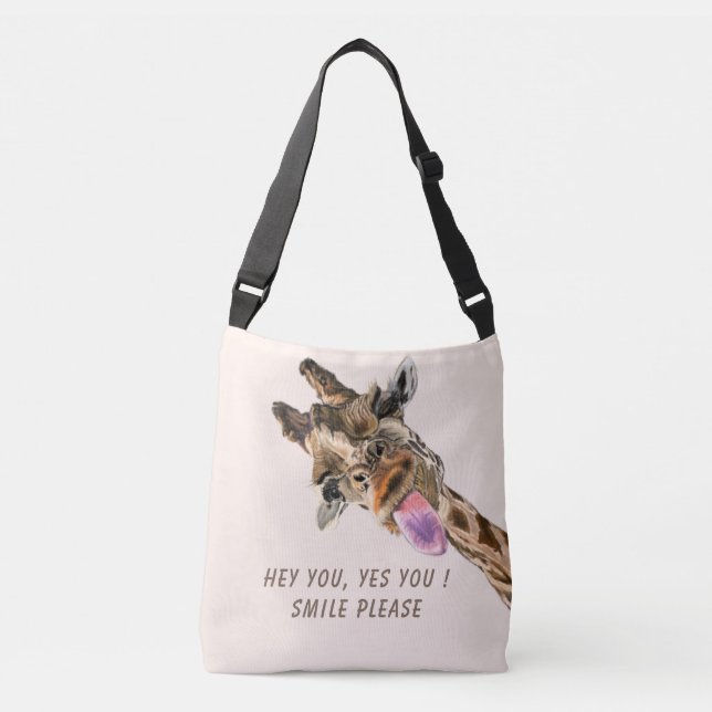 Playful Giraffe with Tongue Out Crossbody Bag (Front)