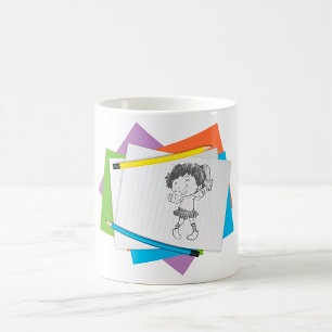 Playful Girl Sketch Drawing with Colorful Pencils Coffee Mug