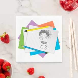 Playful Girl Sketch Drawing with Colorful Pencils Napkins