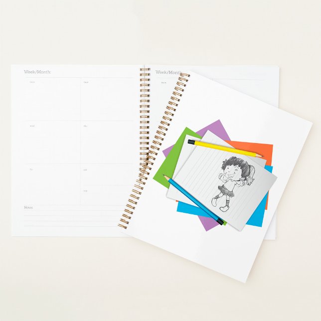 Playful Girl Sketch Drawing with Colorful Pencils Planner (Creator Uploaded)