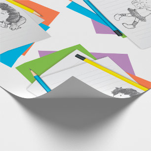 Playful Girl Sketch Drawing with Colorful Pencils Wrapping Paper