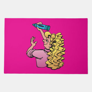 Playful Girl with Crayon Doormat