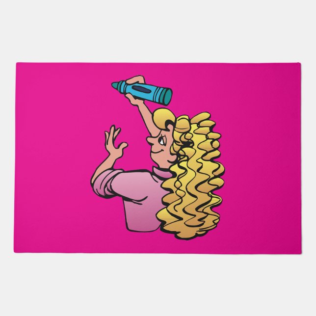 Playful Girl with Crayon Doormat (Front)