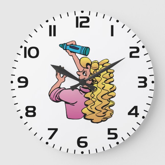 Playful Girl with Crayon Large Clock (Front)