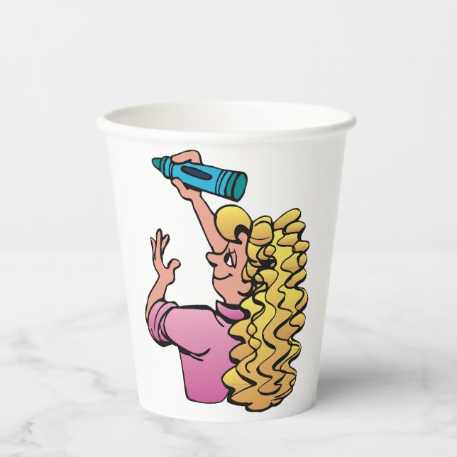 Playful Girl with Crayon Paper Cups (Front)