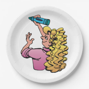 Playful Girl with Crayon Paper Plates