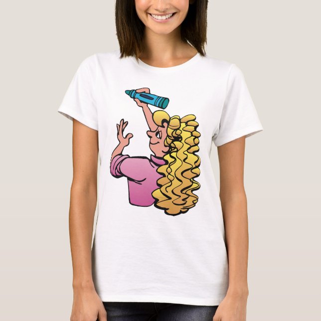 Playful Girl with Crayon T-Shirt (Front)