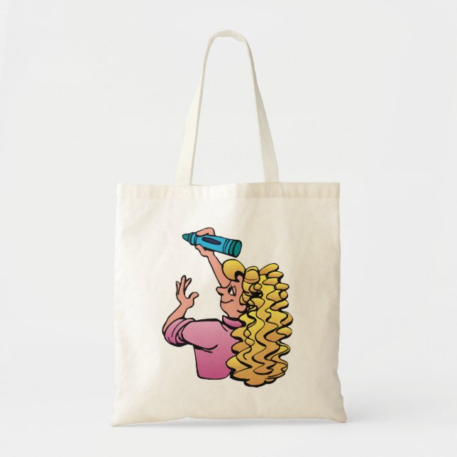 Playful Girl with Crayon Tote Bag (Front)