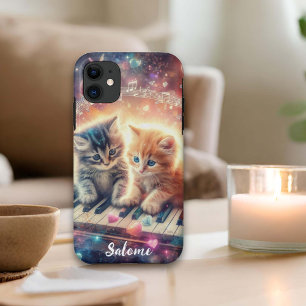 Playful Glitter Heart Kittens On Piano iPhone 11 Case