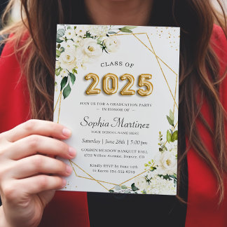 Playful Gold Balloon Lettering 2025 Graduation Invitation