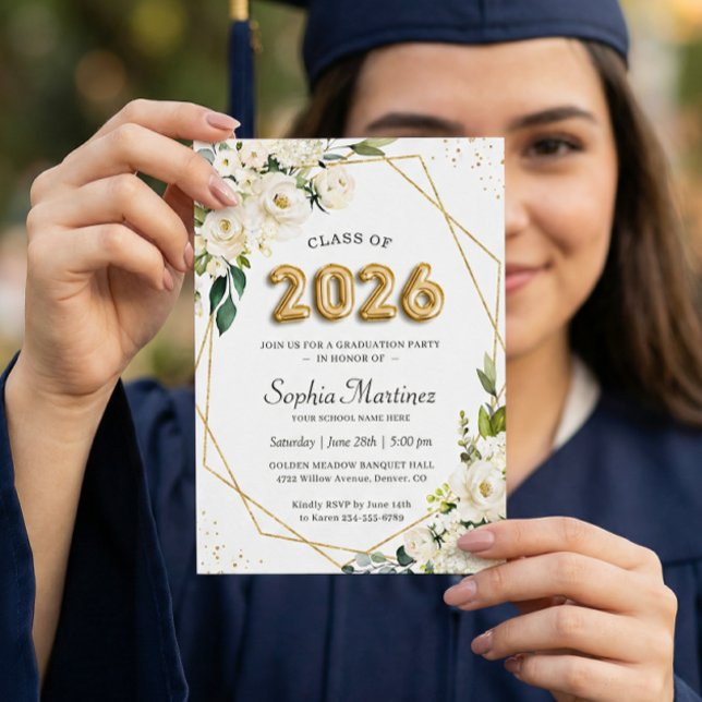 Playful Gold Balloon Lettering 2026 Graduation Invitation (Creator Uploaded)