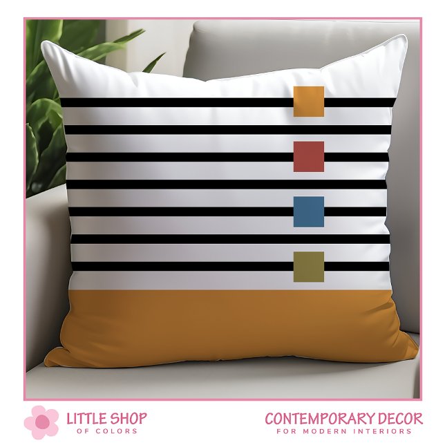 Playful Gold Stripes Color Block Throw Pillow (Creator Uploaded)