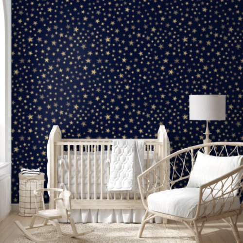 Playful Golden Stars Midnight Sky Wallpaper