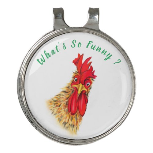 Playful Golf Hat Clip with Curious Rooster